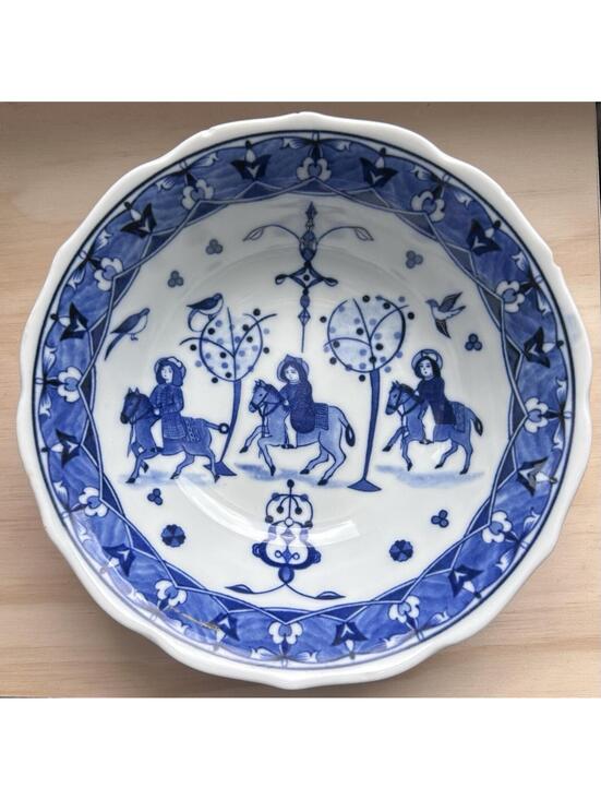 Other - Chinese Blue and White Porcelain Bowl with Horse Riders Motif 7 1/2 inches.